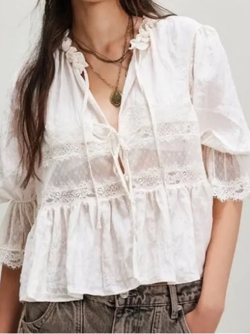 FREE PEOPLE Forever Young Bed Jacket in White Alyssum SIZE SMALL